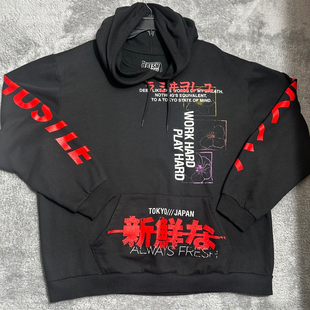 Fresh Laundry Hoodie Mens 2XL Black Red‎ Tokyo Japan Hustle Graphic Streetwear
